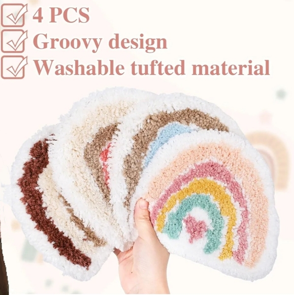 Boho Chic Drink Coasters in Pastel Rainbow Carpet Set of 4 New without Tags - Picture 3 of 11